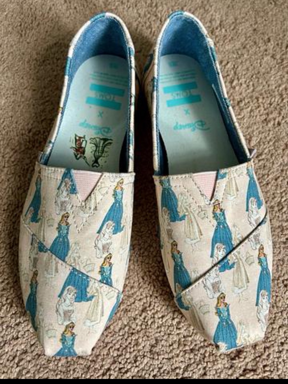 Toms Women's Slip-On Flats in Blue and Cream Disney Print